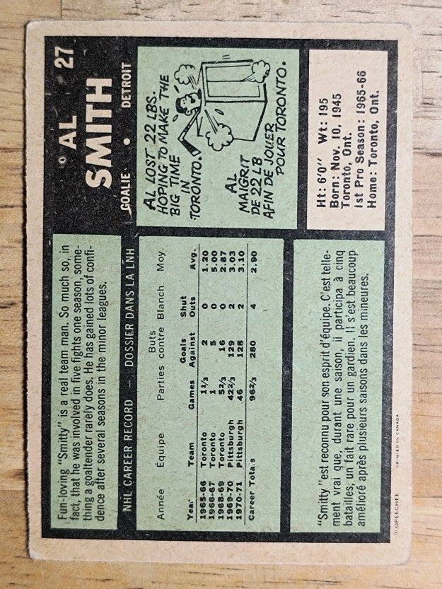 1971-72 O-Pee-Chee #27 Al Smith (GOOD)