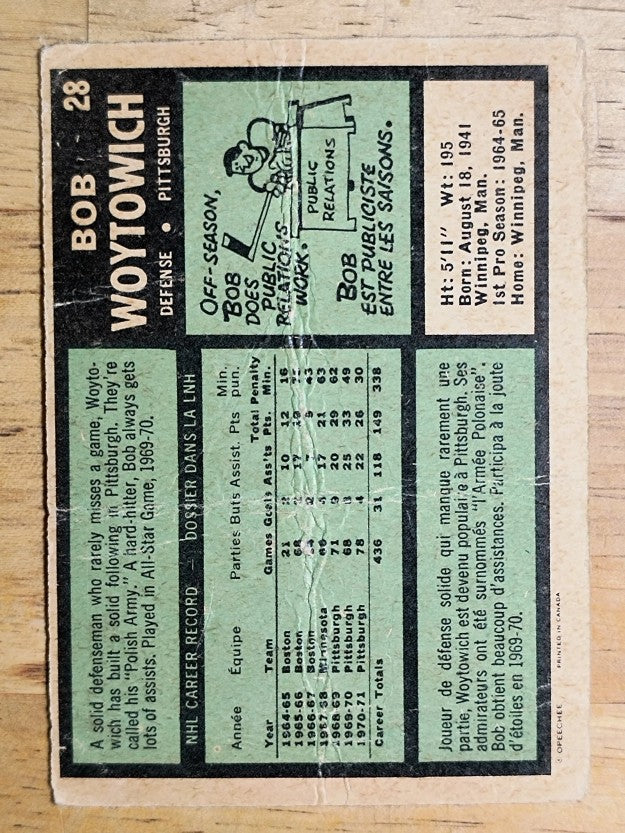 1971-72 O-Pee-Chee #28 Bob Woytowich (POOR)