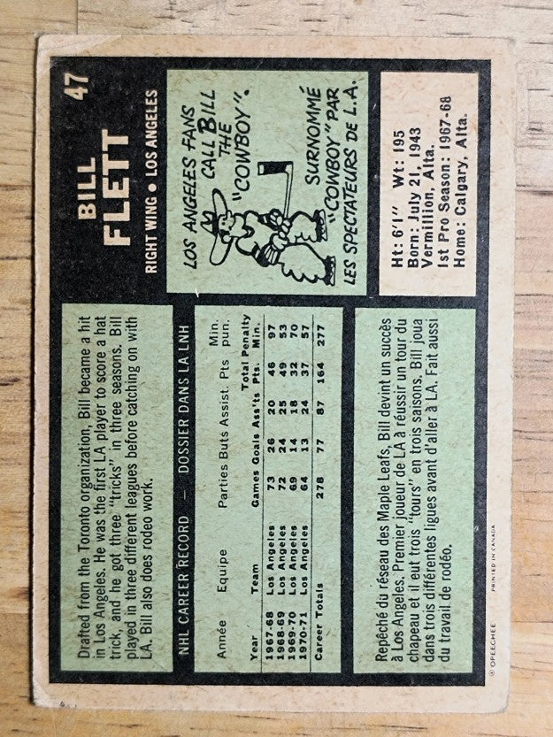 1971-72 O-Pee-Chee #47 Bill Flett (GOOD)