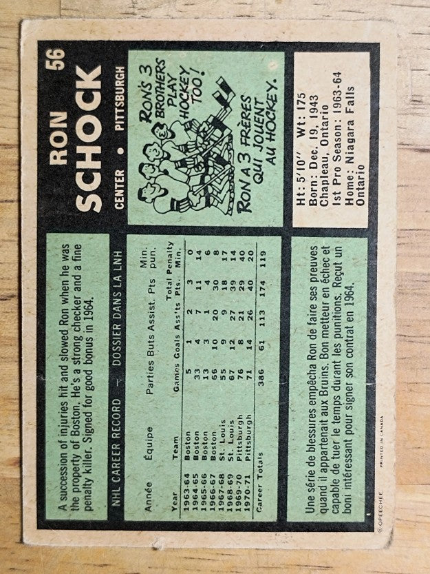 1971-72 O-Pee-Chee #56 Ron Schock (GOOD)