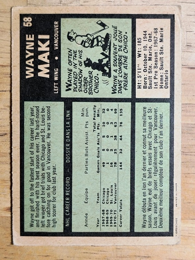 1971-72 O-Pee-Chee #58 Wayne Maki (GOOD)