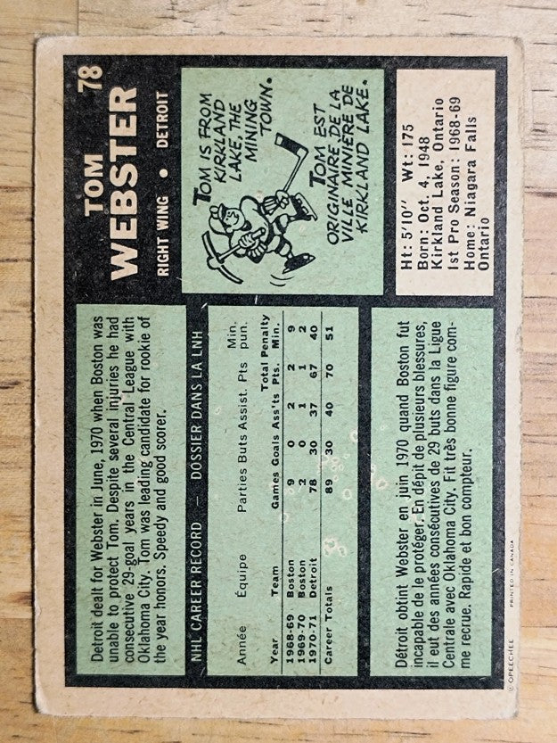 1971-72 O-Pee-Chee #78 Tom Webster (VG)