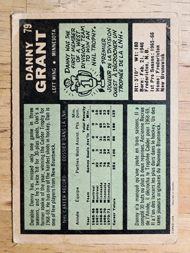 1971-72 O-Pee-Chee #79 Danny Grant (GOOD)