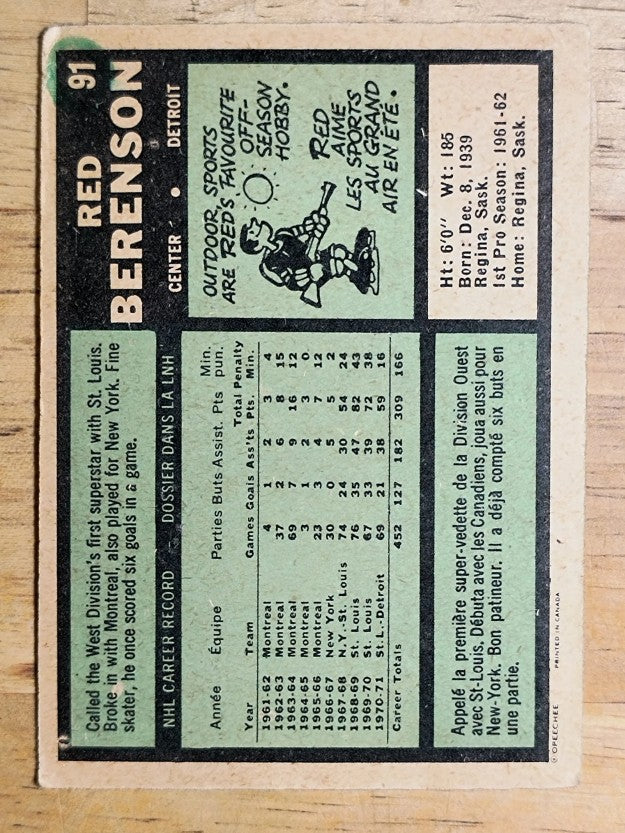 1971-72 O-Pee-Chee #91 Red Berenson (POOR)