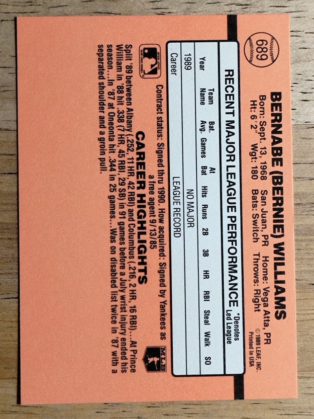 1990 Donruss #689 Bernie Williams RC