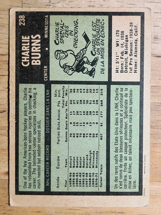 1971-72 O-Pee-Chee #238 Charlie Burns (GOOD)