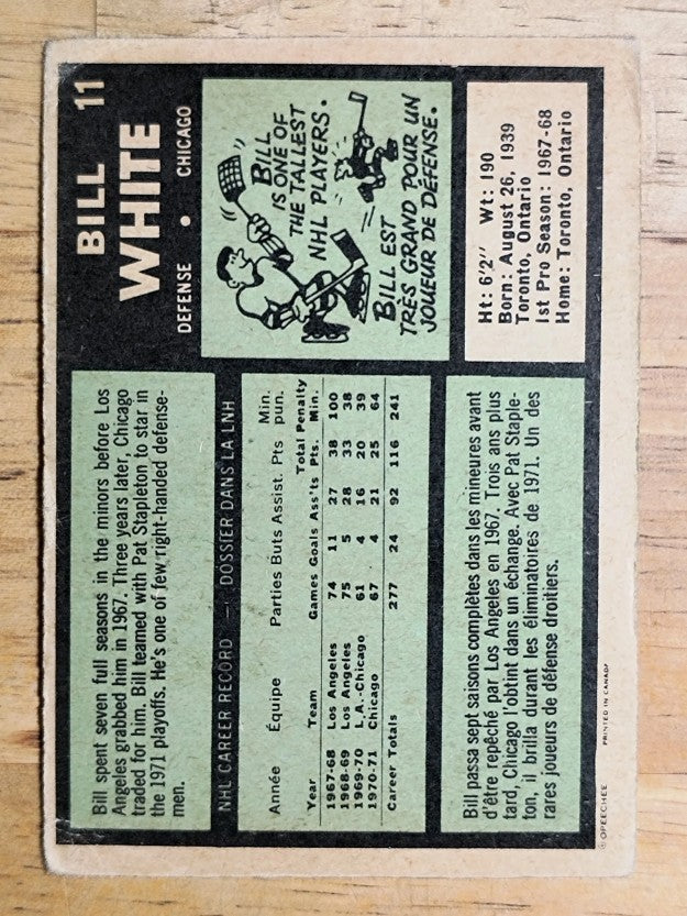 1971-72 O-Pee-Chee #11 Bill White (GOOD)