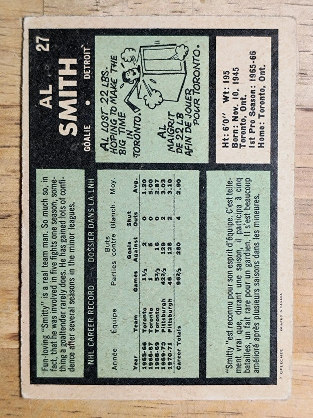 1971-72 O-Pee-Chee #27 Al Smith (VG)