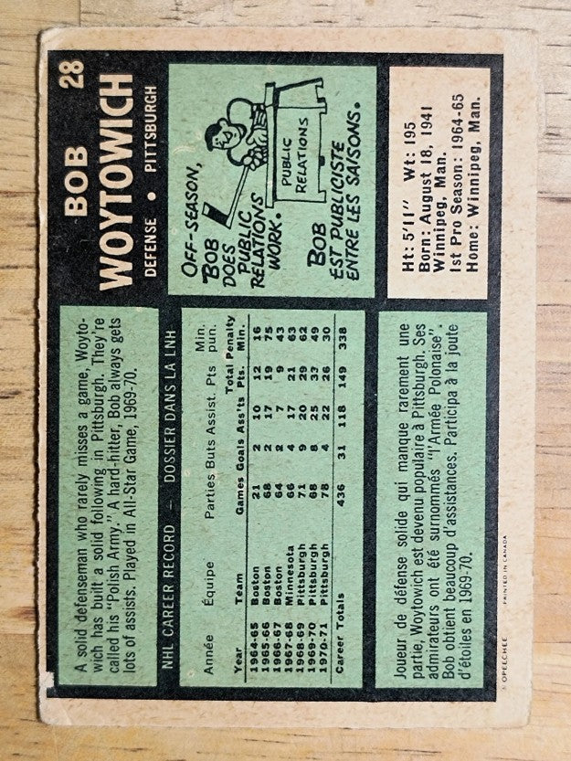1971-72 O-Pee-Chee #28 Bob Woytowich (GOOD)