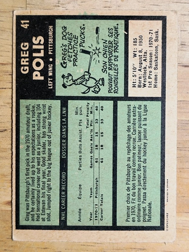 1971-72 O-Pee-Chee #41 Greg Polis RC (VG)