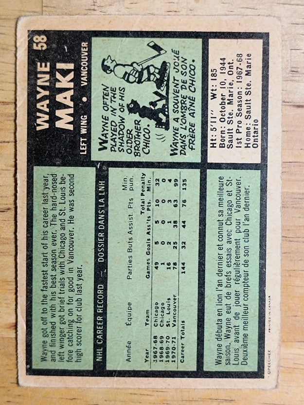 1971-72 O-Pee-Chee #58 Wayne Maki (GOOD)
