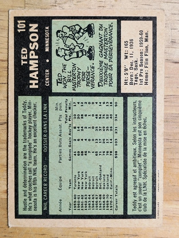 1971-72 O-Pee-Chee #101 Ted Hampson (VGEX)