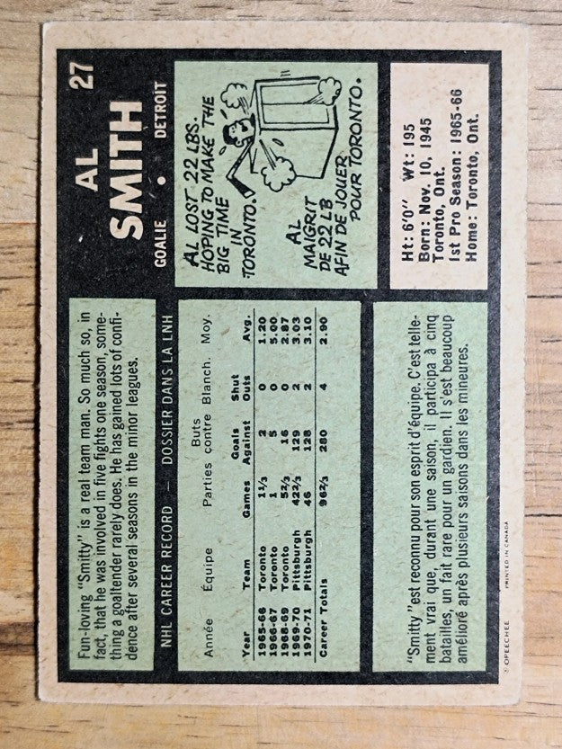 1971-72 O-Pee-Chee #27 Al Smith (VG)