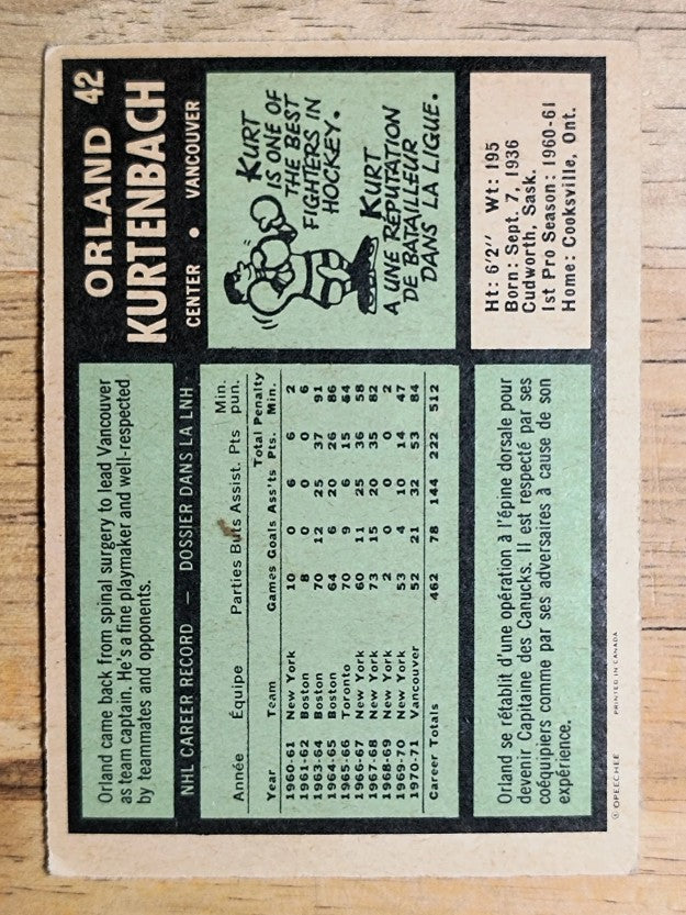 1971-72 O-Pee-Chee #42 Orland Kurtenbach (VGEX)