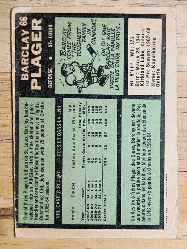 1971-72 O-Pee-Chee #66 Barclay Plager (POOR)