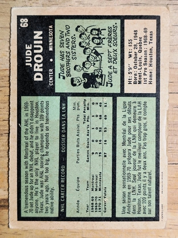 1971-72 O-Pee-Chee #68 Jude Drouin (POOR)