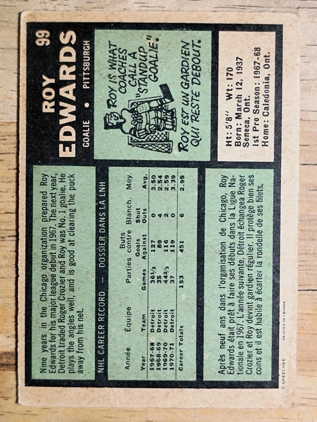 1971-72 O-Pee-Chee #99 Roy Edwards (GOOD)