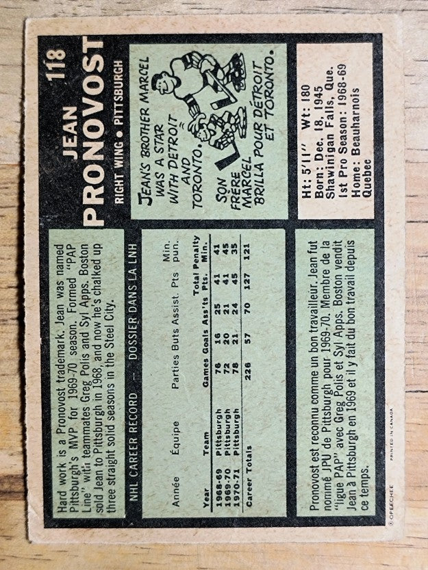 1971-72 O-Pee-Chee #118 Jean Pronovost (GOOD)