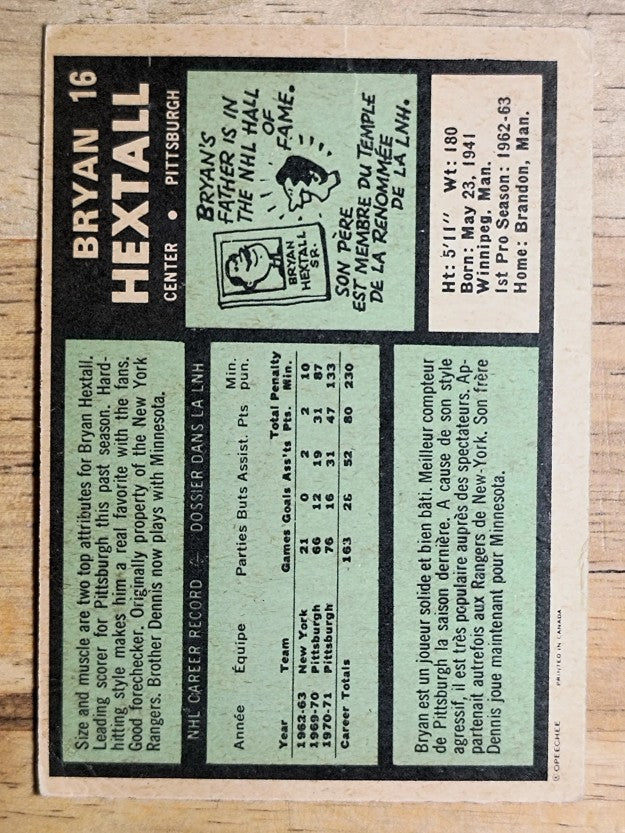 1971-72 O-Pee-Chee #16 Bryan Hextall (VG)