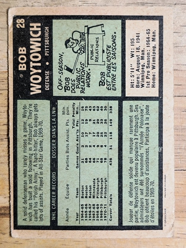 1971-72 O-Pee-Chee #28 Bob Woytowich (GOOD)