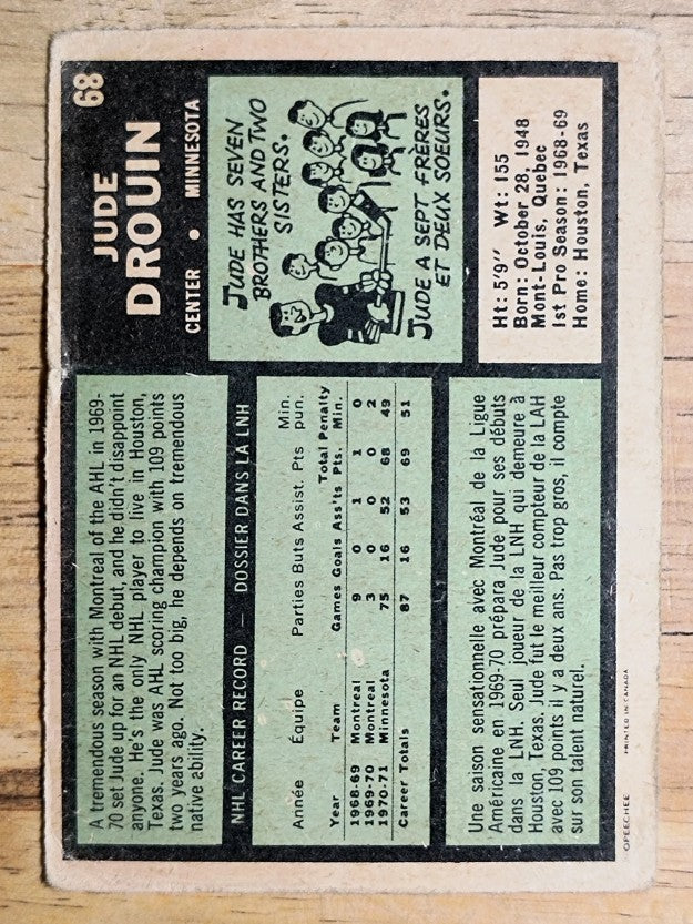 1971-72 O-Pee-Chee #68 Jude Drouin (POOR)