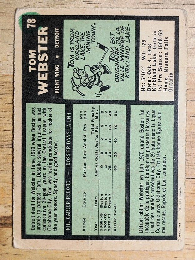 1971-72 O-Pee-Chee #78 Tom Webster (POOR)