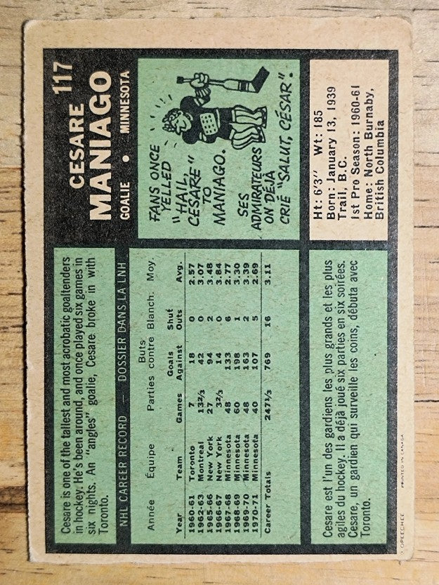 1971-72 O-Pee-Chee #117 Cesare Maniago (VG)