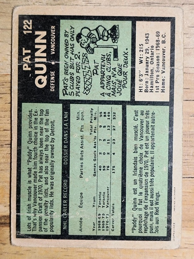1971-72 O-Pee-Chee #122 Pat Quinn (POOR)