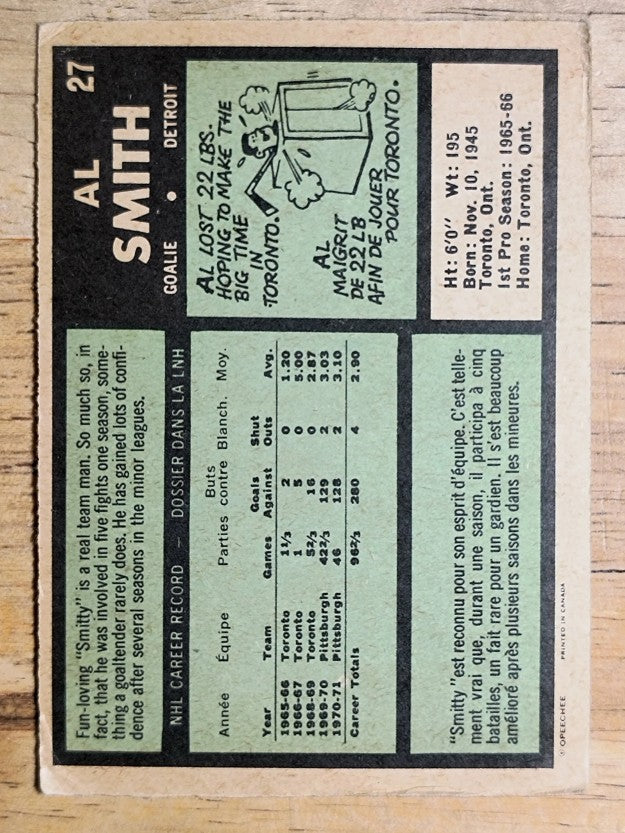 1971-72 O-Pee-Chee #27 Al Smith (GOOD)