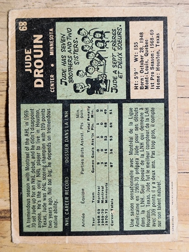 1971-72 O-Pee-Chee #68 Jude Drouin (POOR)