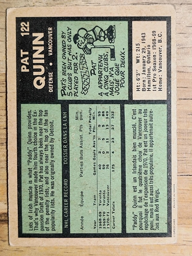 1971-72 O-Pee-Chee #122 Pat Quinn (VG)