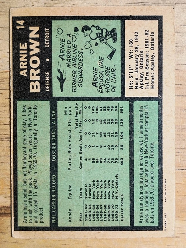 1971-72 O-Pee-Chee #14 Arnie Brown (GOOD)
