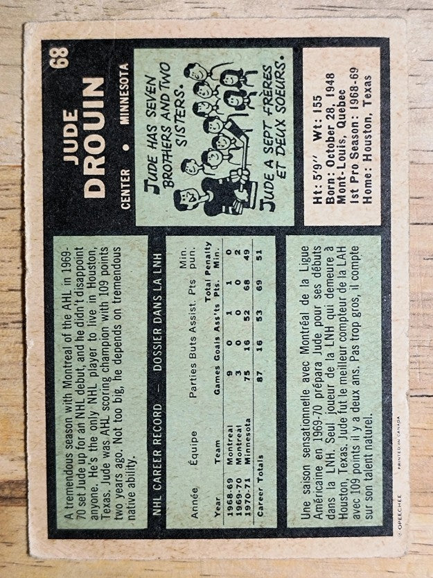 1971-72 O-Pee-Chee #68 Jude Drouin (POOR)
