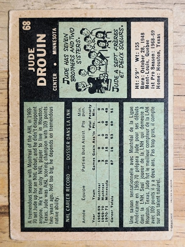 1971-72 O-Pee-Chee #68 Jude Drouin (GOOD)