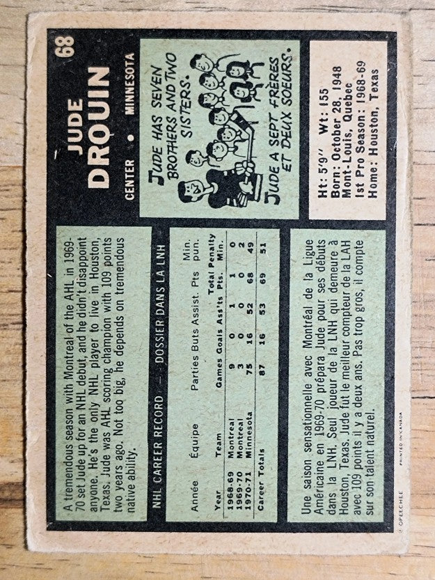 1971-72 O-Pee-Chee #68 Jude Drouin (POOR)