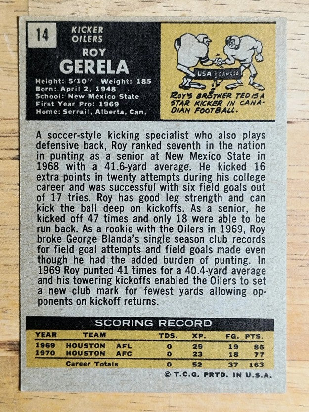 1971 Topps #14 Roy Gerela RC (EX)