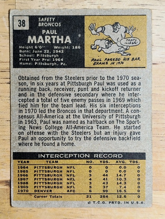 1971 Topps #38 Paul Martha (VG)