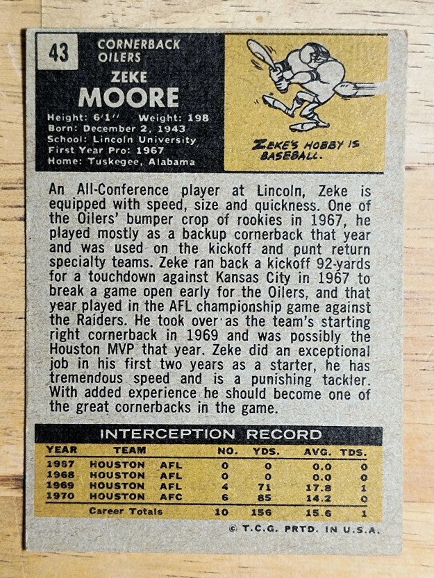 1971 Topps #43 Zeke Moore RC (VGEX)