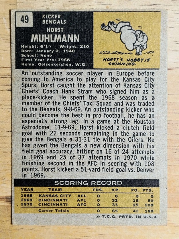 1971 Topps #49 Horst Muhlmann RC (VGEX)