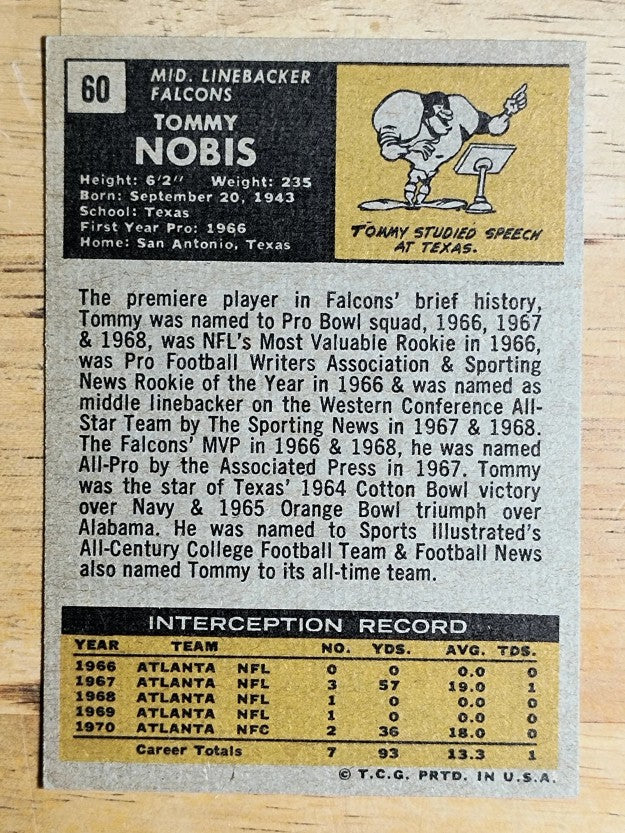 1971 Topps #60 Tommy Nobis (EXMT)