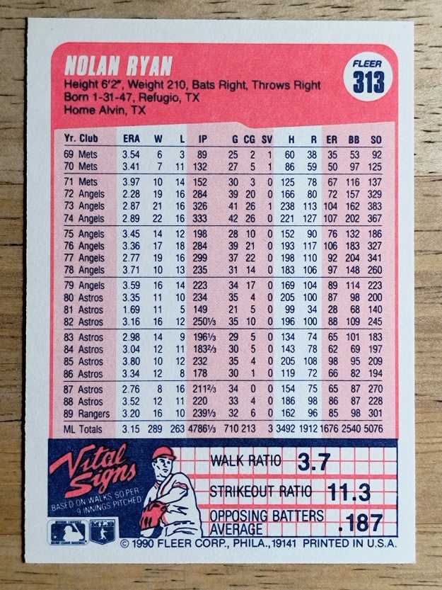 1990 Fleer #313 Nolan Ryan