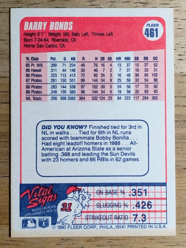 1990 Fleer #461 Barry Bonds