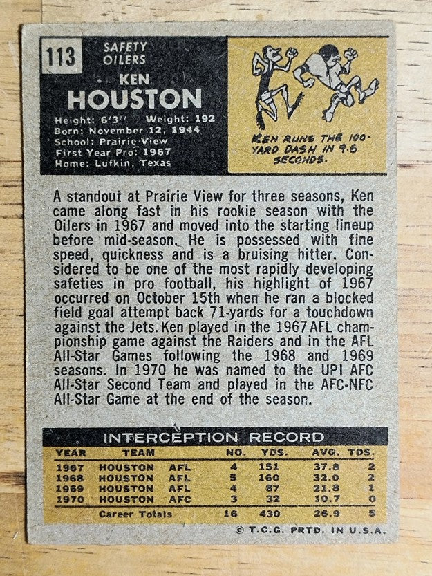 1971 Topps #113 Ken Houston RC (VGEX)