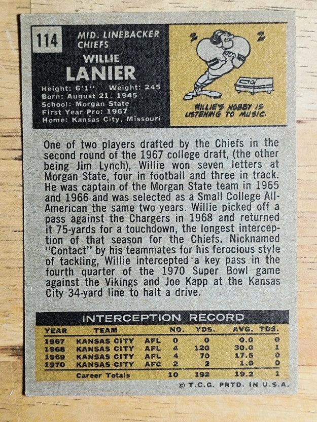 1971 Topps #114 Willie Lanier RC (EXMT)