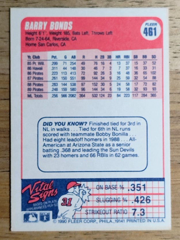 1990 Fleer #461 Barry Bonds
