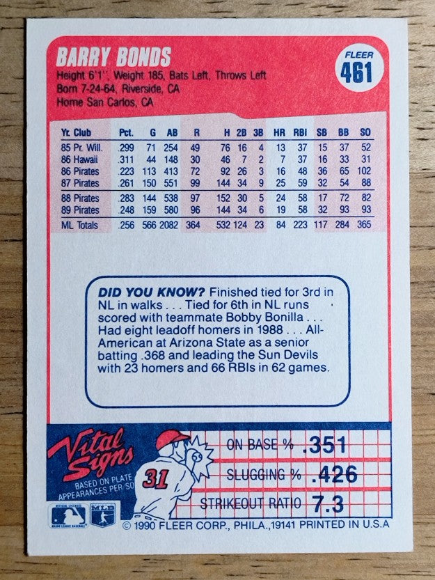 1990 Fleer #461 Barry Bonds