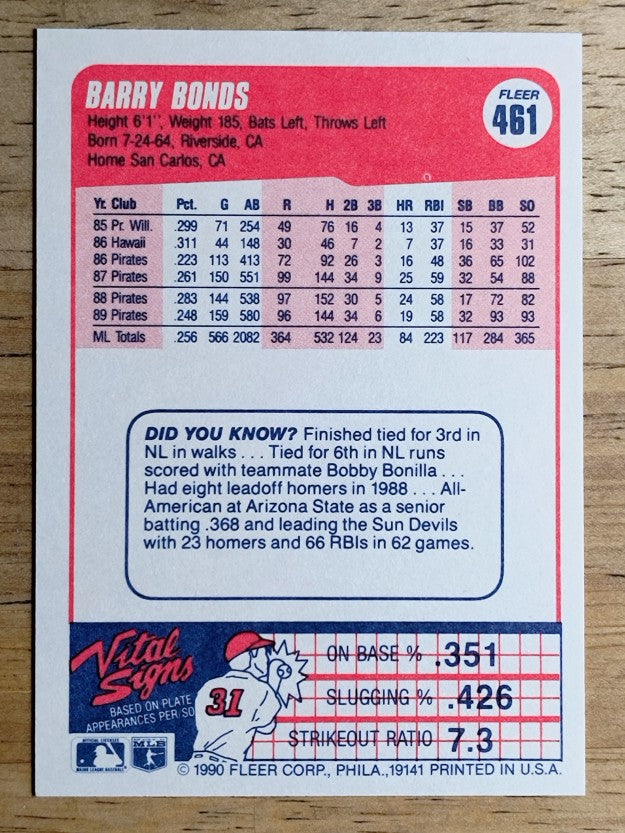1990 Fleer #461 Barry Bonds