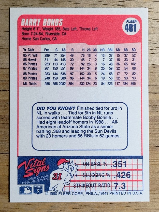 1990 Fleer #461 Barry Bonds