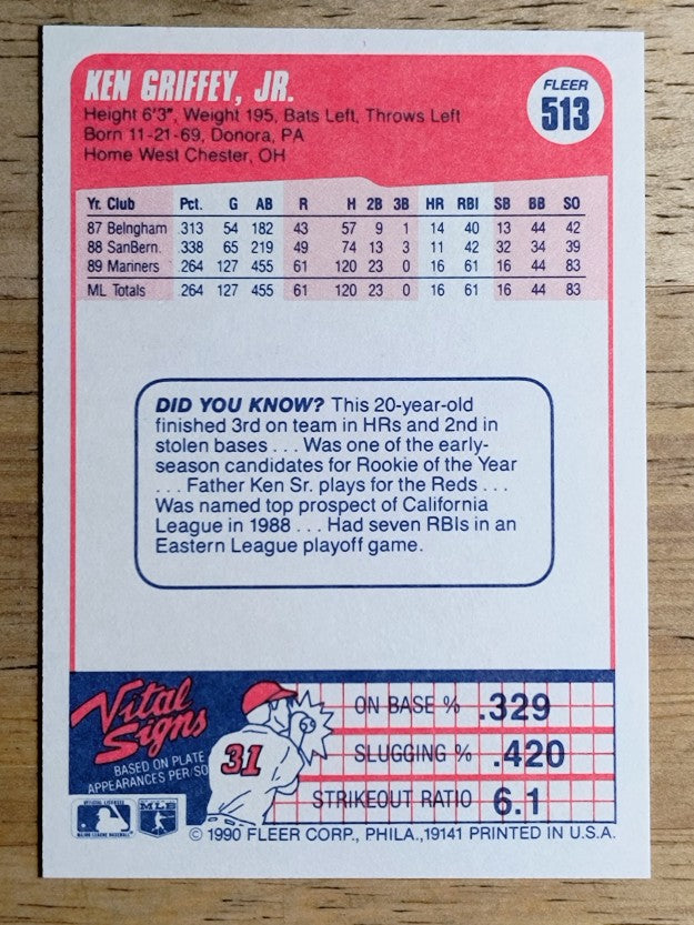 1990 Fleer #513 Ken Griffey Jr.