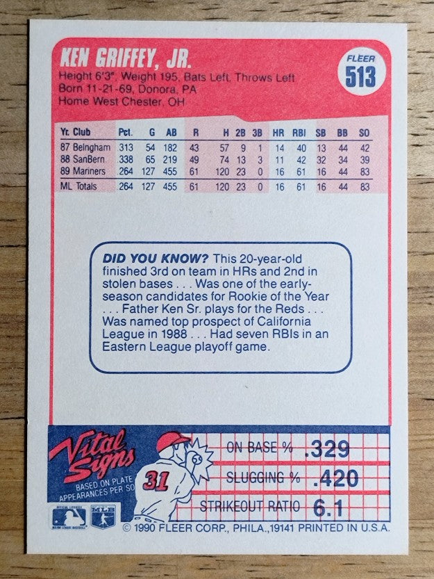 1990 Fleer #513 Ken Griffey Jr.